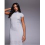 ASOS DESIGN ribbed glitter cap sleeve midi bodycon dress in silver