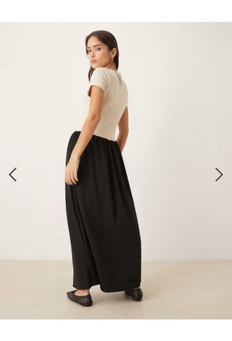 ASOS DESIGN slash neck hybrid dropped waist maxi dress in black and white