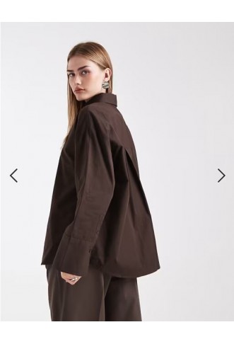 ASOS DESIGN oversized tie neck shirt in chocolate