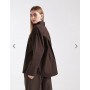 ASOS DESIGN oversized tie neck shirt in chocolate