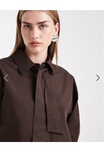 ASOS DESIGN oversized tie neck shirt in chocolate