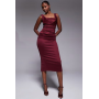 ASOS DESIGN square neck pleat bust midi pencil dress in burgundy
