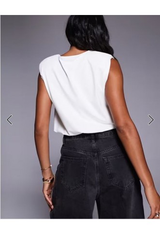 ASOS DESIGN polyamide shoulder pad bubble top in ivory