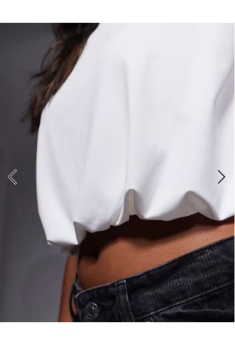 ASOS DESIGN polyamide shoulder pad bubble top in ivory