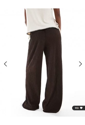 New Look textured wide leg trousers in dark brown
