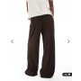 New Look textured wide leg trousers in dark brown