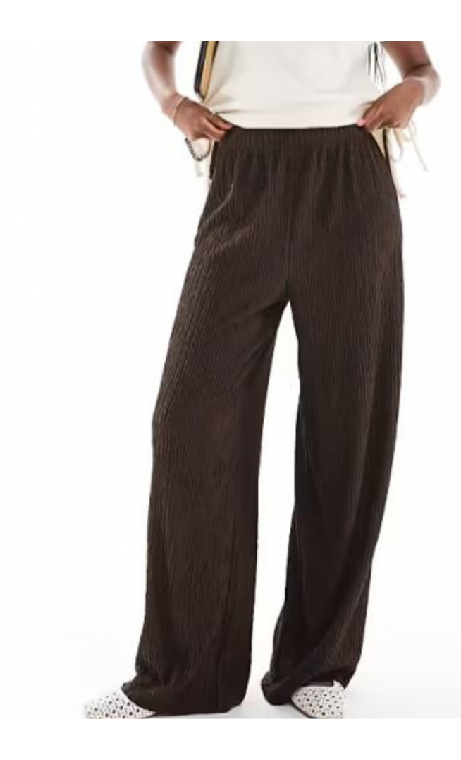 New Look textured wide leg trousers in dark brown