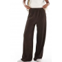 New Look textured wide leg trousers in dark brown