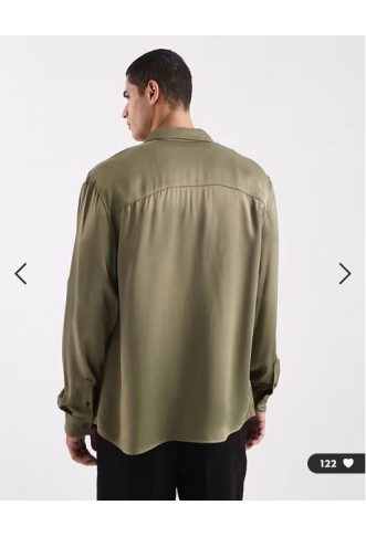 ASOS DESIGN relaxed satin shirt in khaki