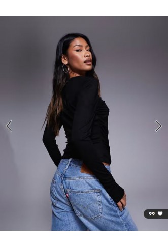 ASOS DESIGN soft jersey drape long sleeve top in black