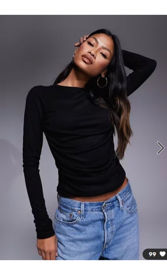 ASOS DESIGN soft jersey drape long sleeve top in black