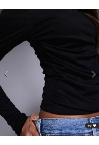 ASOS DESIGN soft jersey drape long sleeve top in black