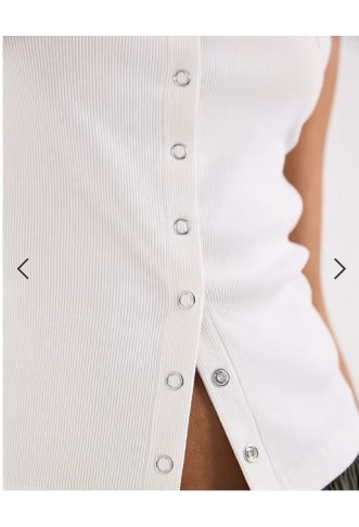 ASOS DESIGN ribbed popper detail vest in white