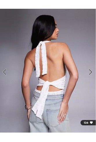 ASOS DESIGN lace plunge halter neck bodysuit in white
