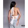 ASOS DESIGN lace plunge halter neck bodysuit in white