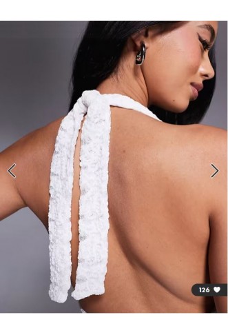 ASOS DESIGN lace plunge halter neck bodysuit in white