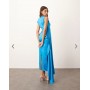 ARRANGE satin square cut maxi dress with twist shoulder in azure blue
