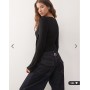 Weekday boat neck long sleeve top with eyelet split hem detail in black