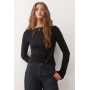 Weekday boat neck long sleeve top with eyelet split hem detail in black