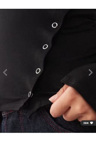 Weekday boat neck long sleeve top with eyelet split hem detail in black