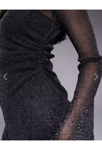ASOS DESIGN grown on neck flute sleeve mini glitter mesh dress in black