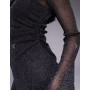 ASOS DESIGN grown on neck flute sleeve mini glitter mesh dress in black