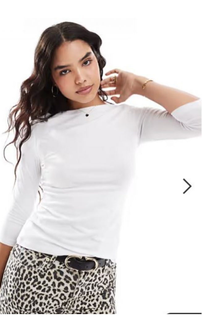 Vero Moda quarter sleeve boat neck t-shirt in white