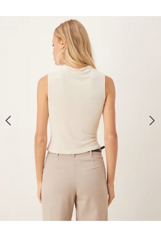 ASOS DESIGN slinky high neck ruched top in cream