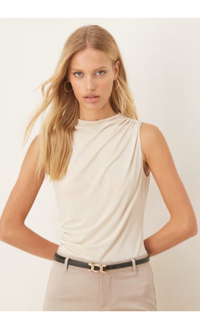 ASOS DESIGN slinky high neck ruched top in cream