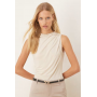 ASOS DESIGN slinky high neck ruched top in cream
