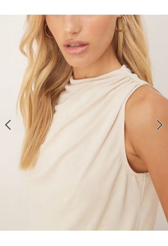 ASOS DESIGN slinky high neck ruched top in cream