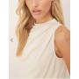 ASOS DESIGN slinky high neck ruched top in cream