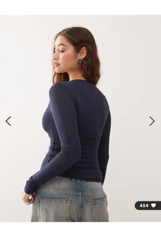 Weekday long sleeve henley t-shirt in navy