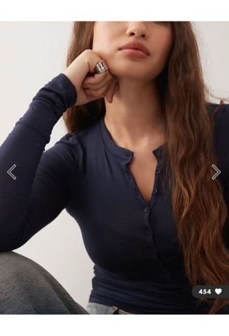 Weekday long sleeve henley t-shirt in navy