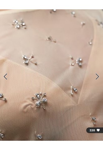 ASOS DESIGN scatter embellished sheer mesh long sleeve top in cream