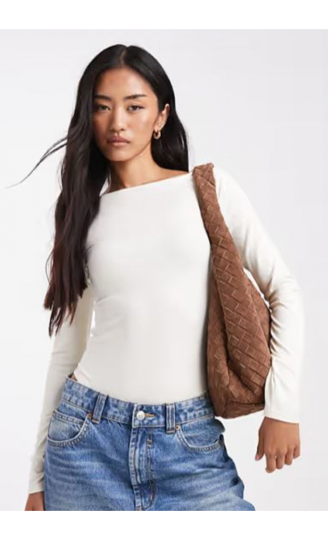 Miss Selfridge sculpted boat neck bodysuit in cream
