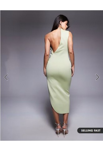 ASOS DESIGN one shoulder midi dress in sage in scuba-style fabric