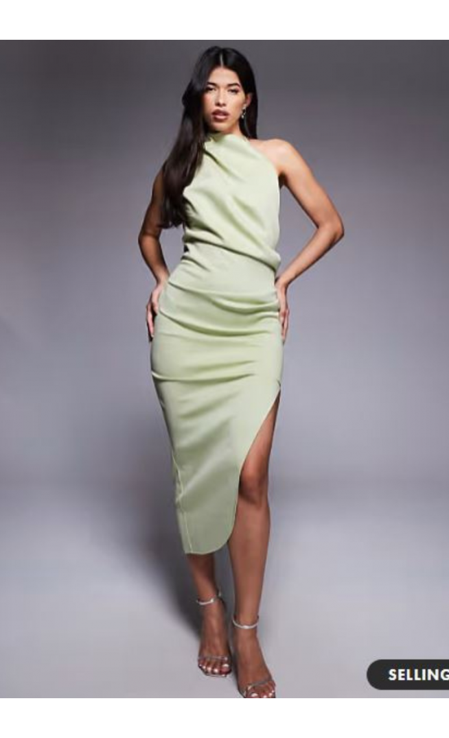 ASOS DESIGN one shoulder midi dress in sage in scuba-style fabric