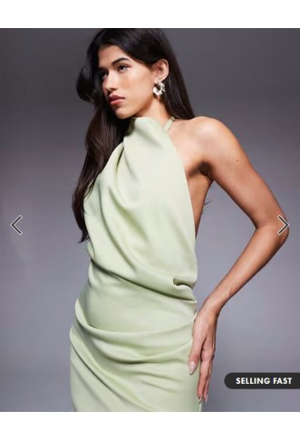 ASOS DESIGN one shoulder midi dress in sage in scuba-style fabric
