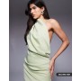 ASOS DESIGN one shoulder midi dress in sage in scuba-style fabric