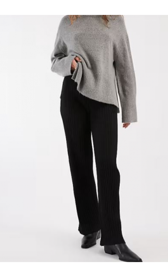 Miss Selfridge rib wide leg trouser in black