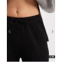 Miss Selfridge rib wide leg trouser in black