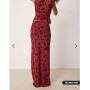 ASOS DESIGN flocked mesh low rise co ord maxi skirt in red