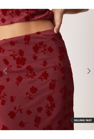 ASOS DESIGN flocked mesh low rise co ord maxi skirt in red