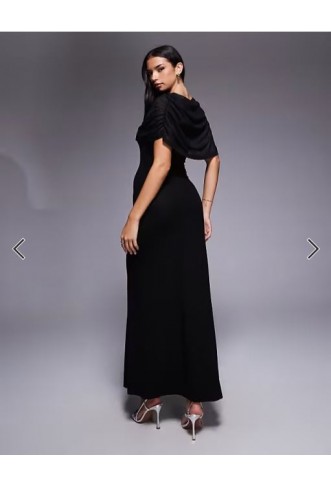 ASOS DESIGN mesh cape detail maxi dress in black