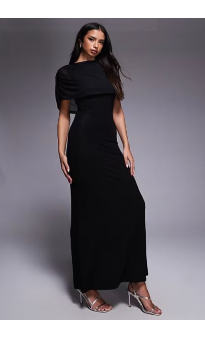ASOS DESIGN mesh cape detail maxi dress in black