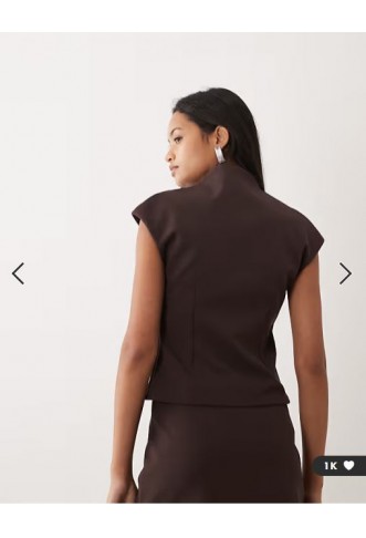 ASOS DESIGN co-ord collar detail top in brown