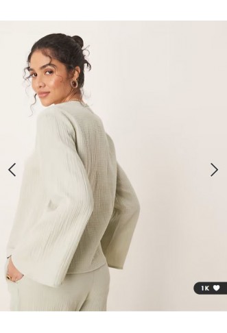 JDY tie front cheesecloth shirt co-ord in sage