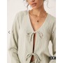 JDY tie front cheesecloth shirt co-ord in sage