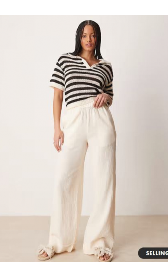 ASOS DESIGN Tall cheesecloth pull on trousers with raw edge in buttermilk